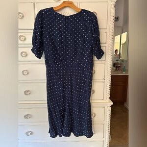 LOFT Dark Blue Dress with White Dots